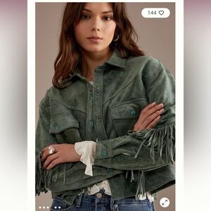 Blank NYC Suede Fringe Cropped Jacket - Moss Green